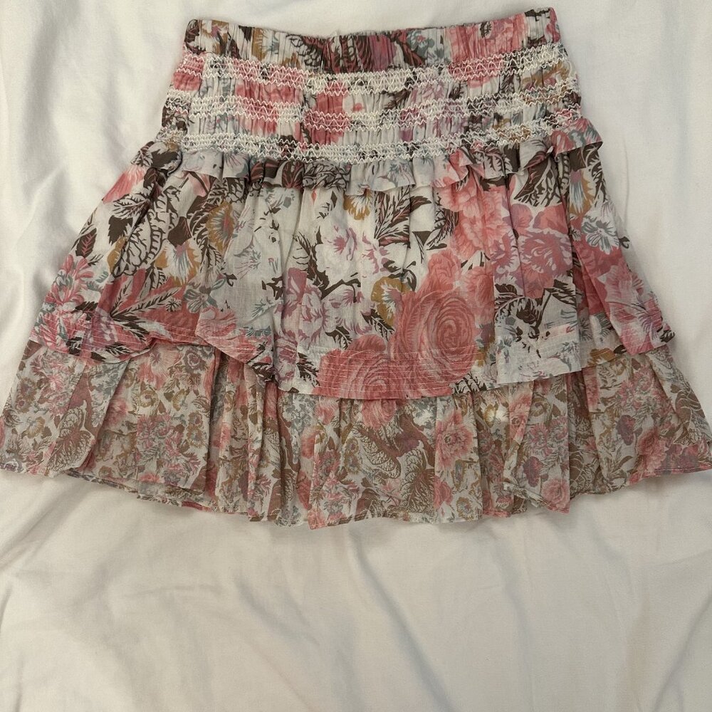 LoveShackFancy Floral Ruffle Mini Skirt S Romantic Boho Chic Vintage Revival - Picture 3 of 3
